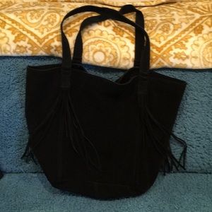 Black fringe suede bag
